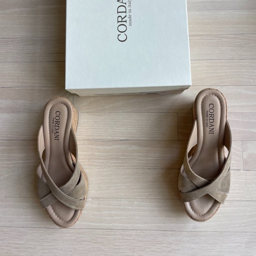 Cordani - Leather & Cork Devon Criss Cross Wedge Sandal